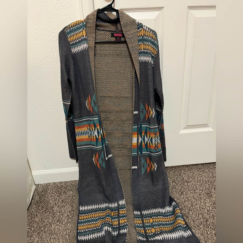 Stylish Geometric Patterned Long Cardigan